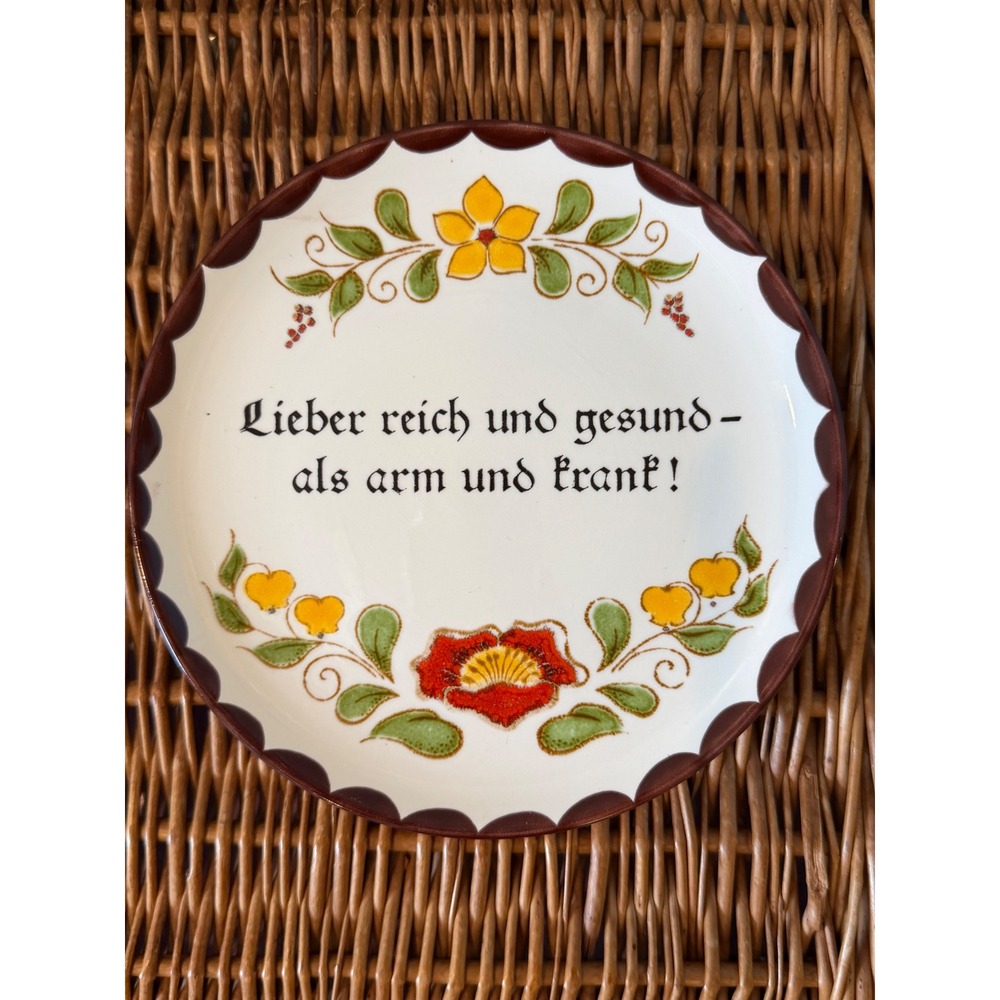SMF Schramberg 280 German Folk Art Plate Lieber Reich Und Gesund Floral 7.75in
